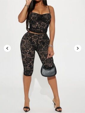 Fashion Nova 2 Piece Black Lace Capri - Spaghetti Strap Tank.